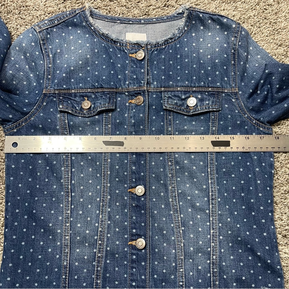 Kensie Jeans Polka Dot Cropped Raw Hem Denim Jacket Size S - Picture 9 of 13